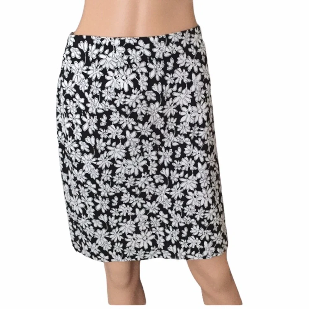 Vintage Geoffrey Beene Cotton Floral Pencil Skirt Navy & White - Picture 1 of 8